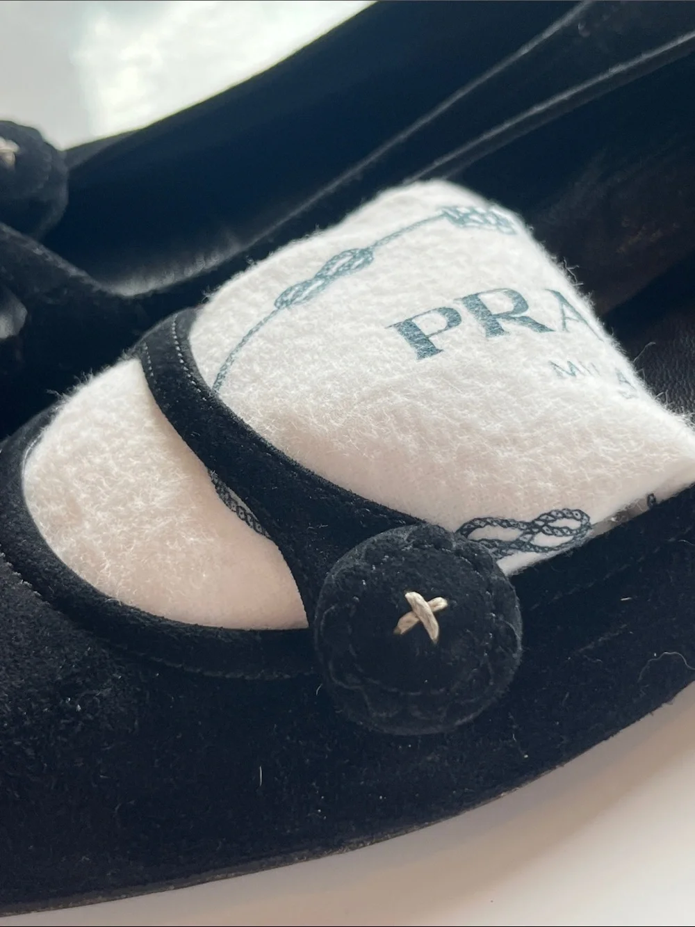 Prada Black Suede Pointed-Toe Mary Jane Flats - Picture 7 of 11